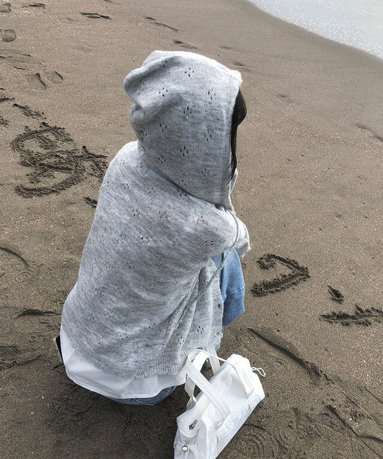 パンチングフードスリムカーディガン GREY