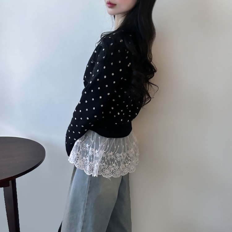 ドットニットボタンラウンドカーディガン BLACK