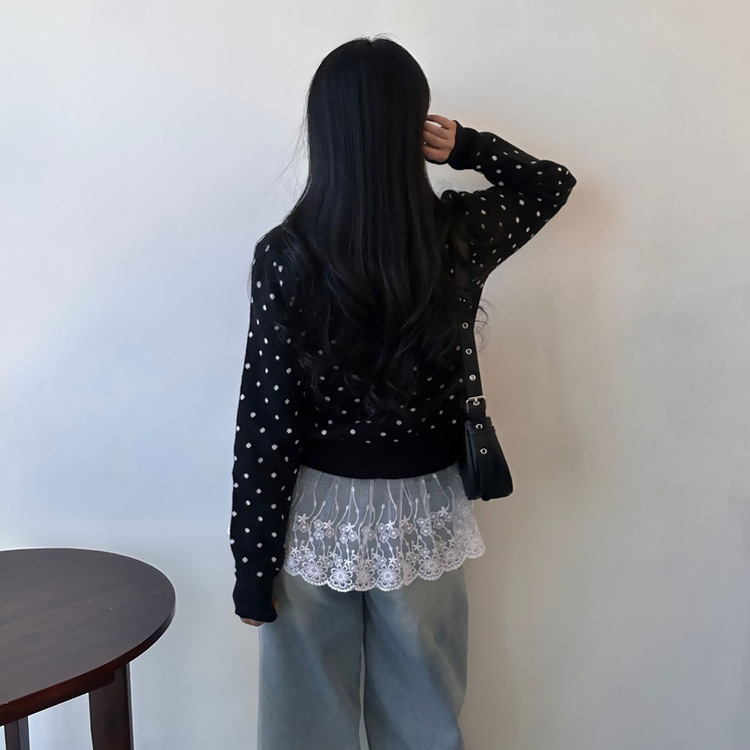 ドットニットボタンラウンドカーディガン BLACK