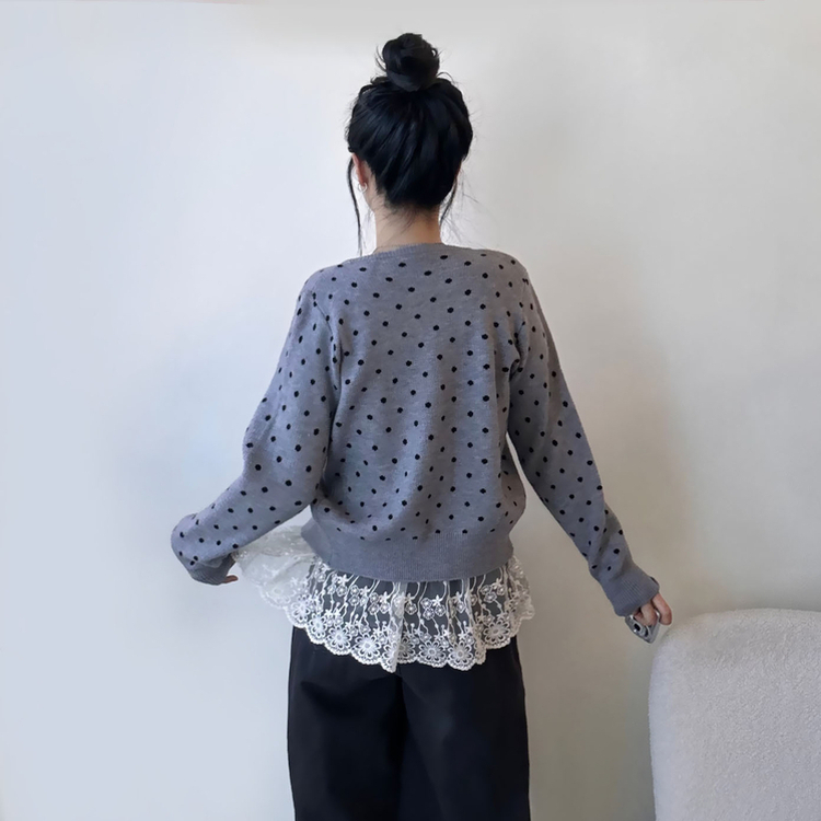 ドットニットボタンラウンドカーディガン GRAY