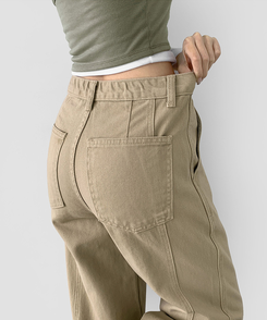 コットンパンツ 【丈別】コットンワイドパンツ BEIGE