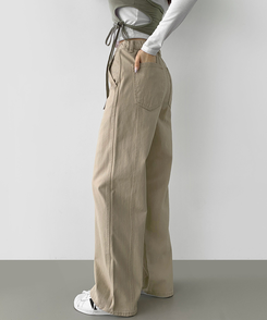 コットンパンツ 【丈別】コットンワイドパンツ BEIGE