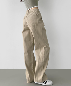 コットンパンツ 【丈別】コットンワイドパンツ BEIGE