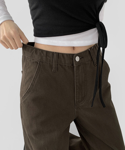 コットンパンツ 【丈別】コットンワイドパンツ BROWN