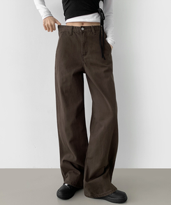 コットンパンツ 【丈別】コットンワイドパンツ BROWN