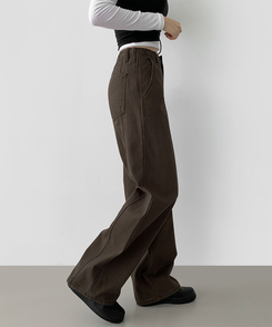 コットンパンツ 【丈別】コットンワイドパンツ BROWN