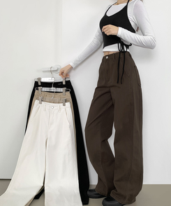 コットンパンツ 【丈別】コットンワイドパンツ BROWN