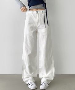 コットンパンツ 【丈別】コットンワイドパンツ WHITE