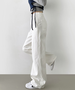 コットンパンツ 【丈別】コットンワイドパンツ WHITE