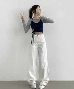 コットンパンツ 【丈別】コットンワイドパンツ WHITE