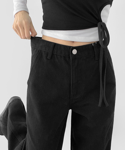コットンパンツ 【丈別】コットンワイドパンツ BLACK