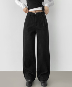 コットンパンツ 【丈別】コットンワイドパンツ BLACK