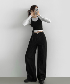 コットンパンツ 【丈別】コットンワイドパンツ BLACK