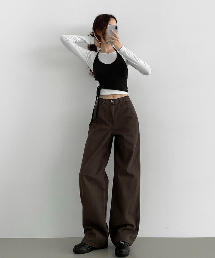 【丈別】コットンワイドパンツ BROWN