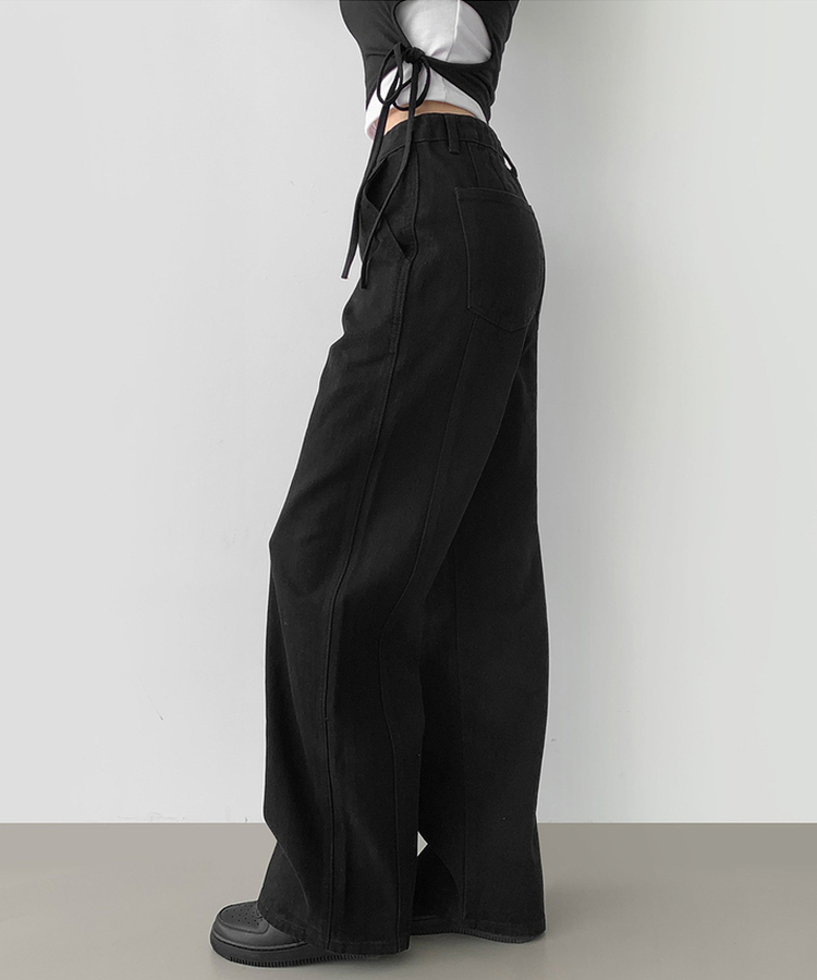 【丈別】コットンワイドパンツ BLACK
