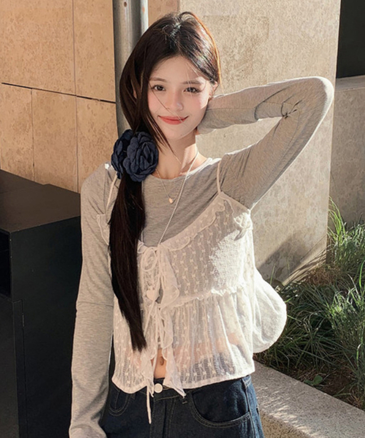 レースシースルーキャミソールTシャツ GREY