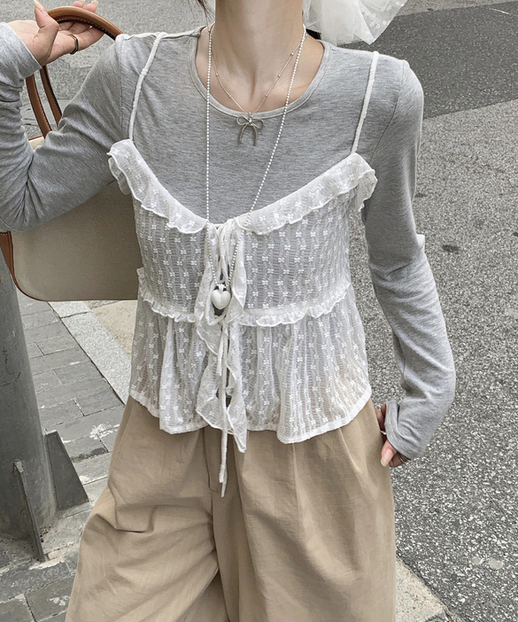 レースシースルーキャミソールTシャツ GREY