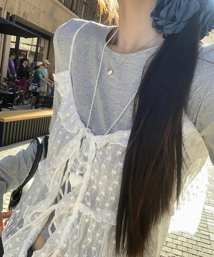 レースシースルーキャミソールTシャツ GREY