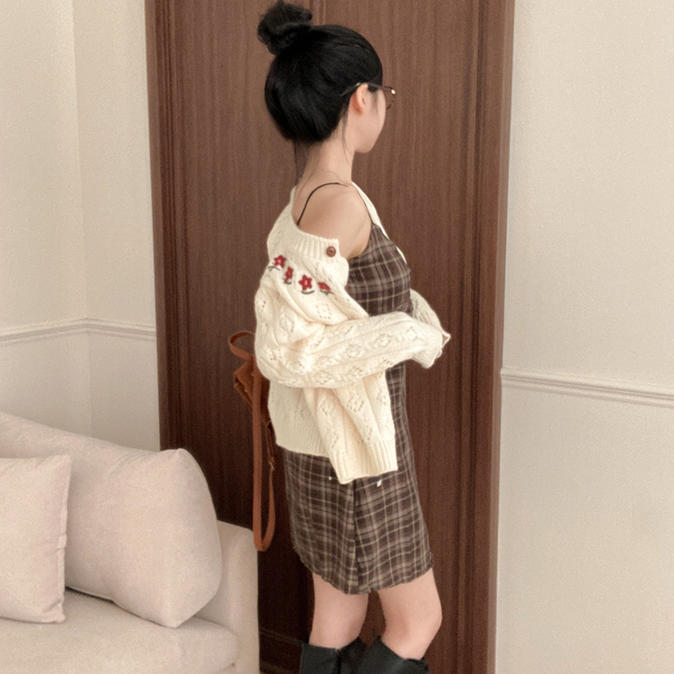 チェックシャーリングビスチェミニワンピース BROWN