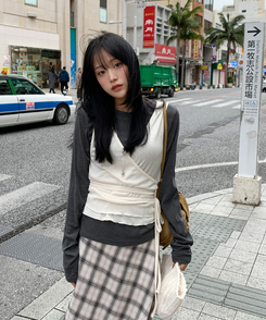 長袖Tシャツ 【SET】長袖Tシャツ ラップビスチェ CHARCOAL