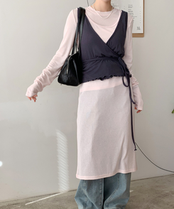 長袖Tシャツ 【SET】長袖Tシャツ ラップビスチェ SOFT PINK