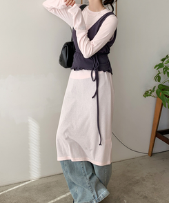長袖Tシャツ 【SET】長袖Tシャツ ラップビスチェ SOFT PINK