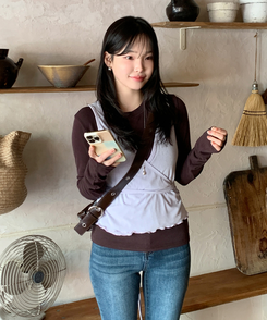 長袖Tシャツ 【SET】長袖Tシャツ ラップビスチェ BROWN
