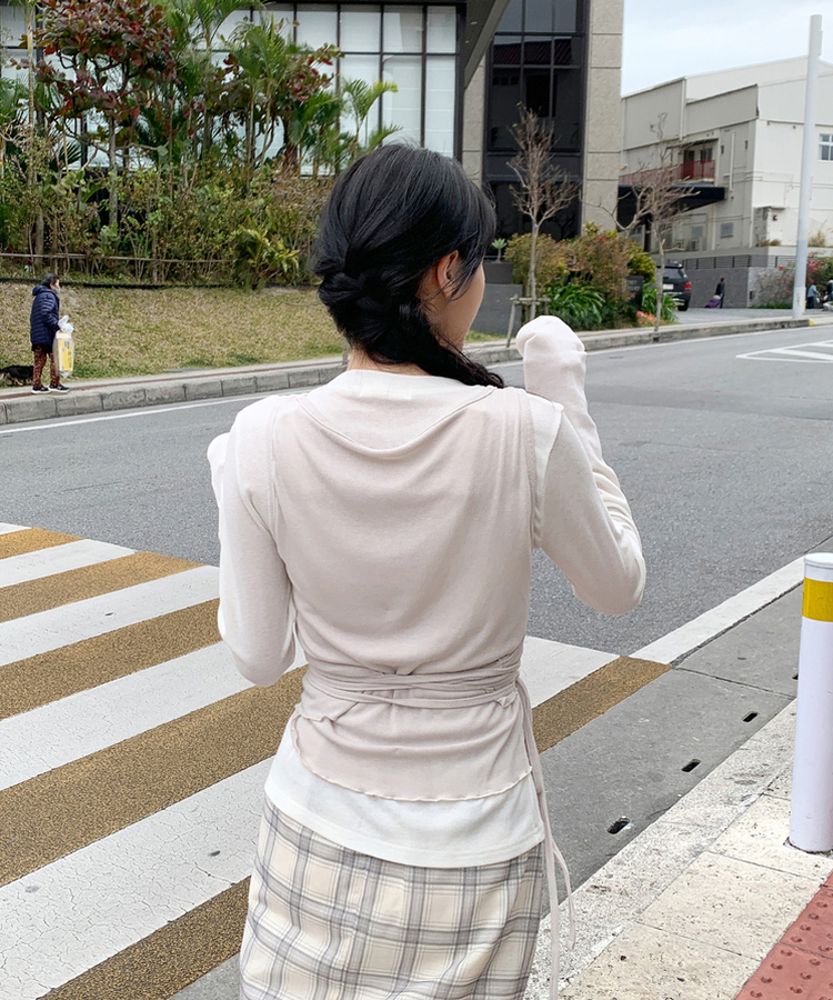 【SET】長袖Tシャツ ラップビスチェ IVORY