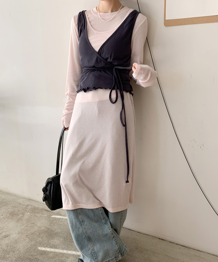 【SET】長袖Tシャツ ラップビスチェ SOFT PINK