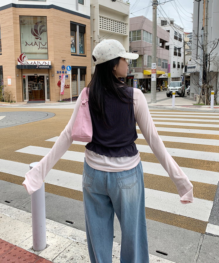 【SET】長袖Tシャツ ラップビスチェ SOFT PINK