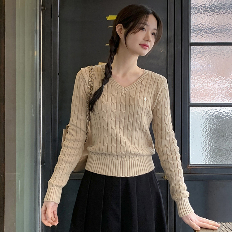 (MADE)ゴールドペンダントケーブルニット BEIGE