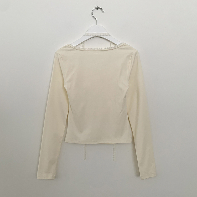 【タイ付き】レースフリルクロップ長袖Tシャツ