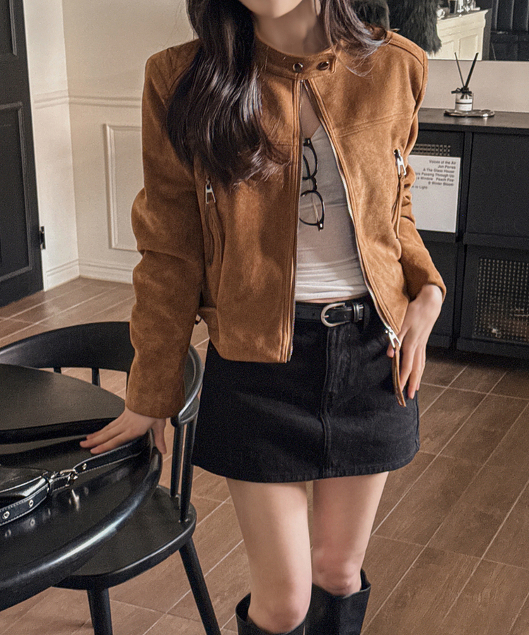 wheat COACH スエードレザージャケット クロップド wheat COACH スエードレザージャケット クロップド ノーカラースエード
