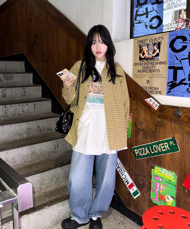 シャツ ルーズフィットチェックシャツ YELLOW