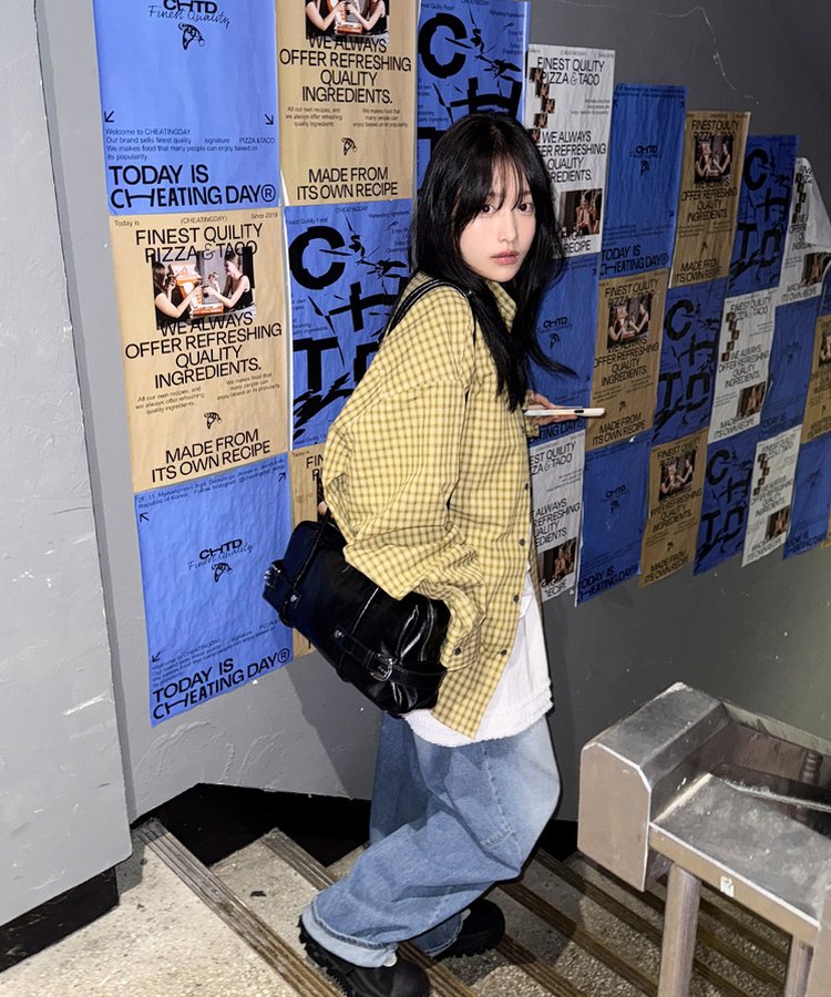 シャツ ルーズフィットチェックシャツ YELLOW