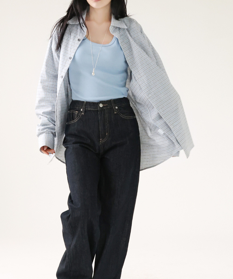 シャツ ルーズフィットチェックシャツ SKYBLUE