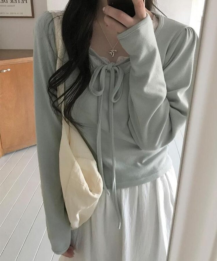 レイヤードリボン長袖Ｔシャツ MINT