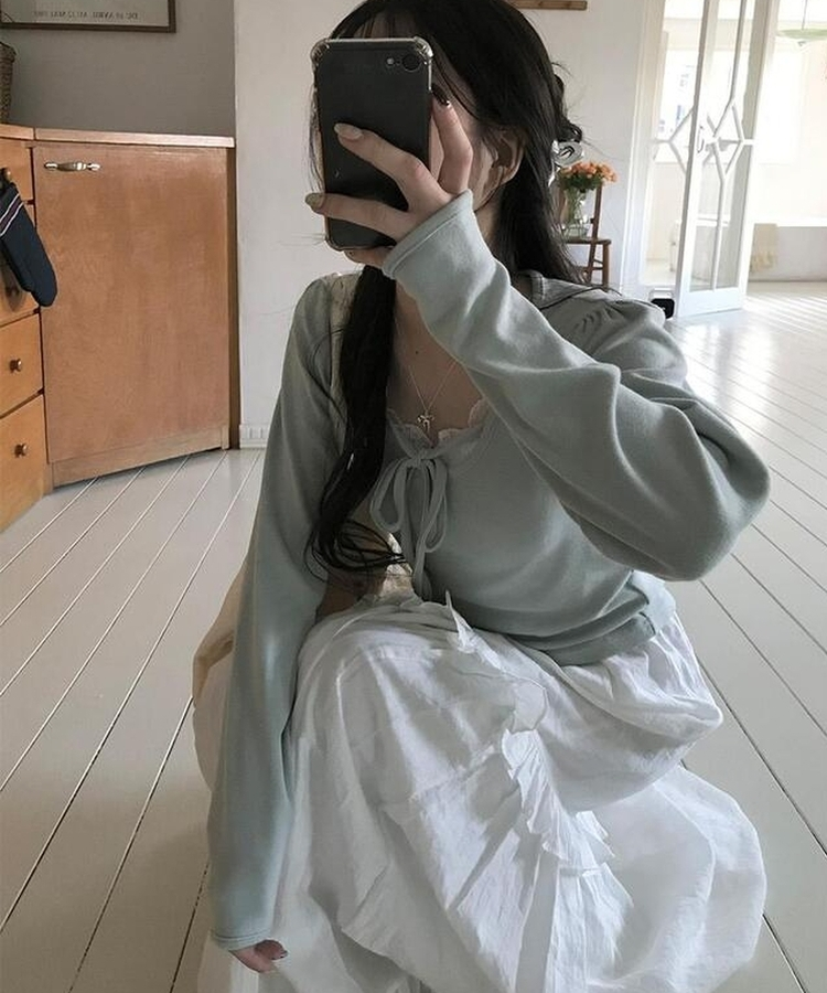 レイヤードリボン長袖Ｔシャツ MINT