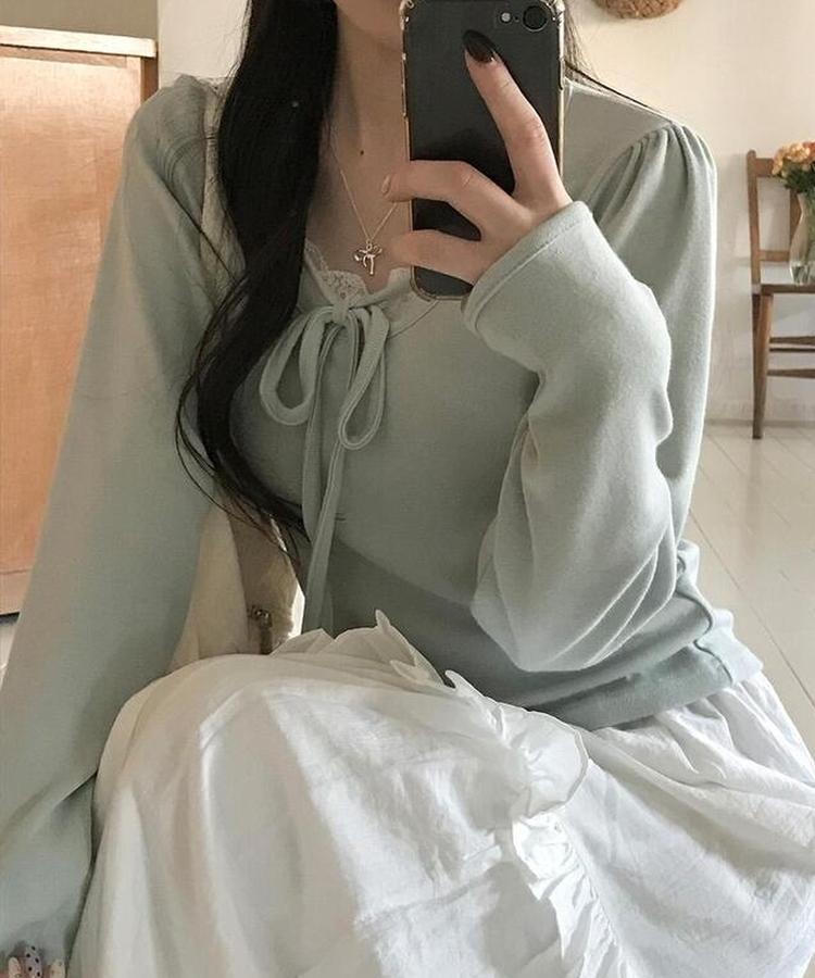 レイヤードリボン長袖Ｔシャツ MINT
