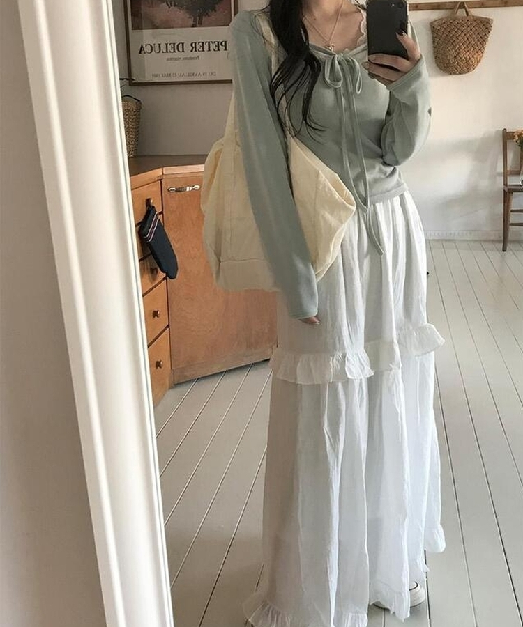 レイヤードリボン長袖Ｔシャツ MINT
