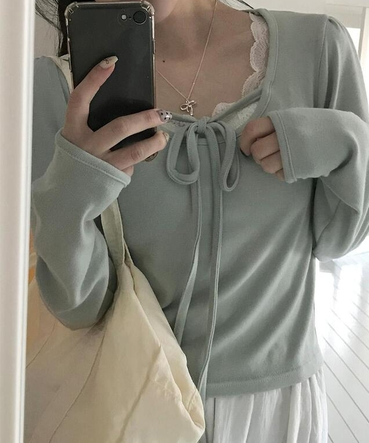 レイヤードリボン長袖Ｔシャツ MINT