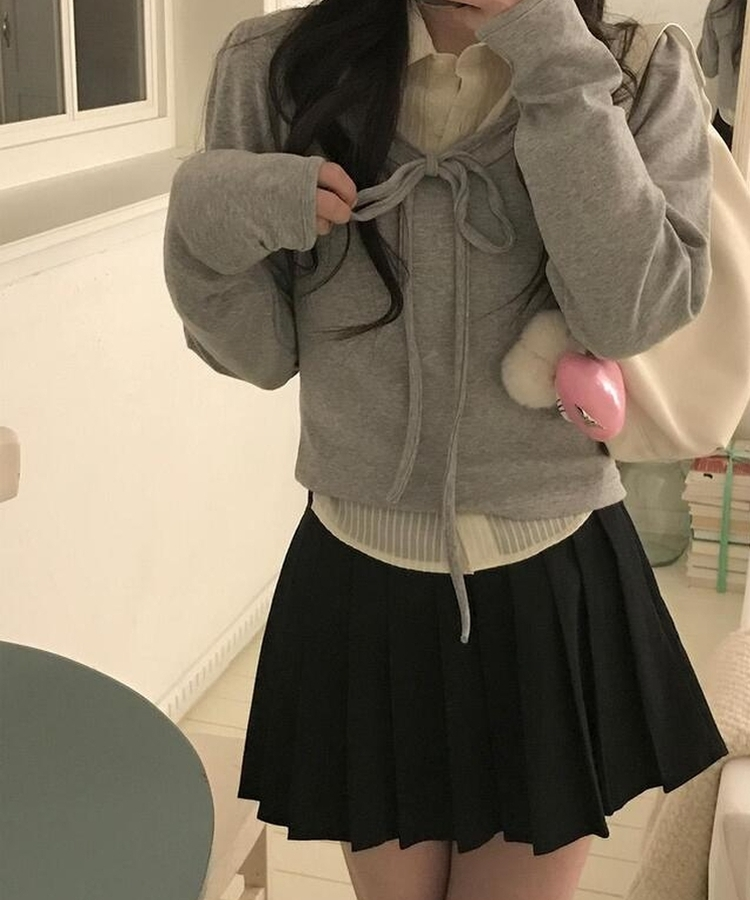 レイヤードリボン長袖Ｔシャツ GREY