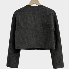 백화점 퀄리티 트위드 노카라 라운드 금장 하객 크롭 자켓