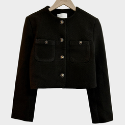 백화점 퀄리티 트위드 노카라 라운드 금장 하객 크롭 자켓