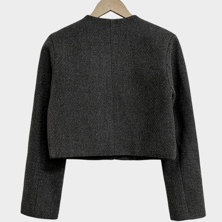 백화점 퀄리티 트위드 노카라 라운드 금장 하객 크롭 자켓