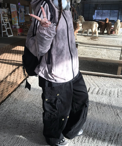コットンパンツ グリットワイドカーゴパンツ BLACK