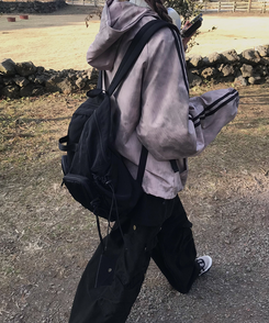 コットンパンツ グリットワイドカーゴパンツ BLACK