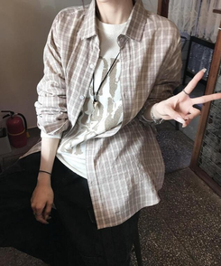 シャツ オーバーフィットチェックシャツ BEIGE