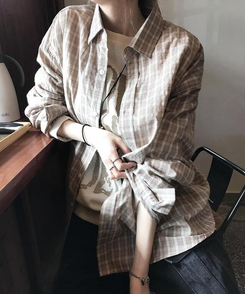 シャツ オーバーフィットチェックシャツ BEIGE
