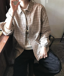 シャツ オーバーフィットチェックシャツ BEIGE